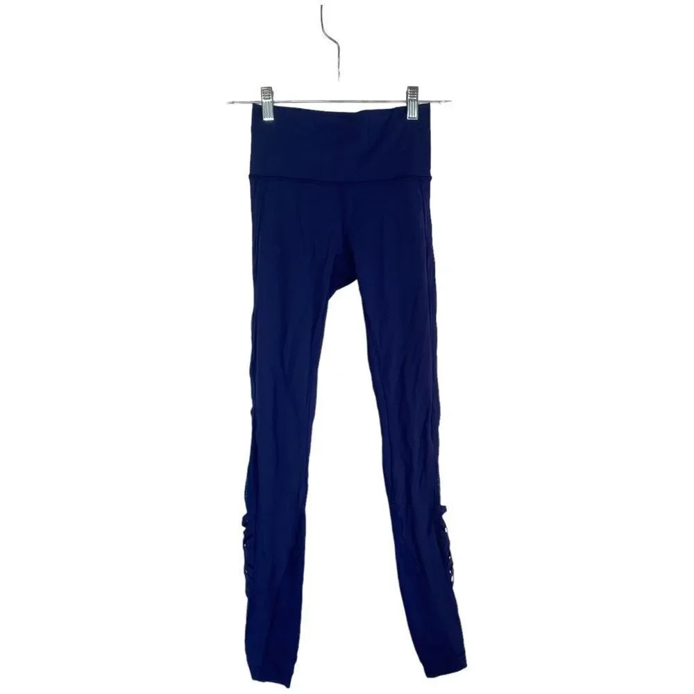 LULULEMON Leggings Size 4 Mesh Criss Cross Navy Blue